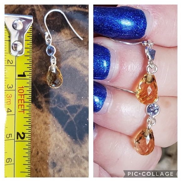 Genuine Citrine Briolette and Tanzanite drop earrings - Picture 5 of 5